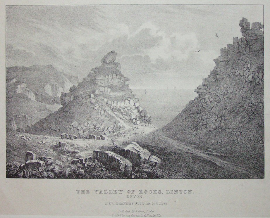 Lithograph - The Valley of the Rocks, Linton. Devon. - Rowe